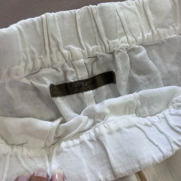 ENZA COSTA • White Women Elastic Drawstring Linen Pants•L/32 waist w/ Stretch • - Picture 5 of 11